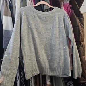 Embellished Crewneck Sweater in Light Gray